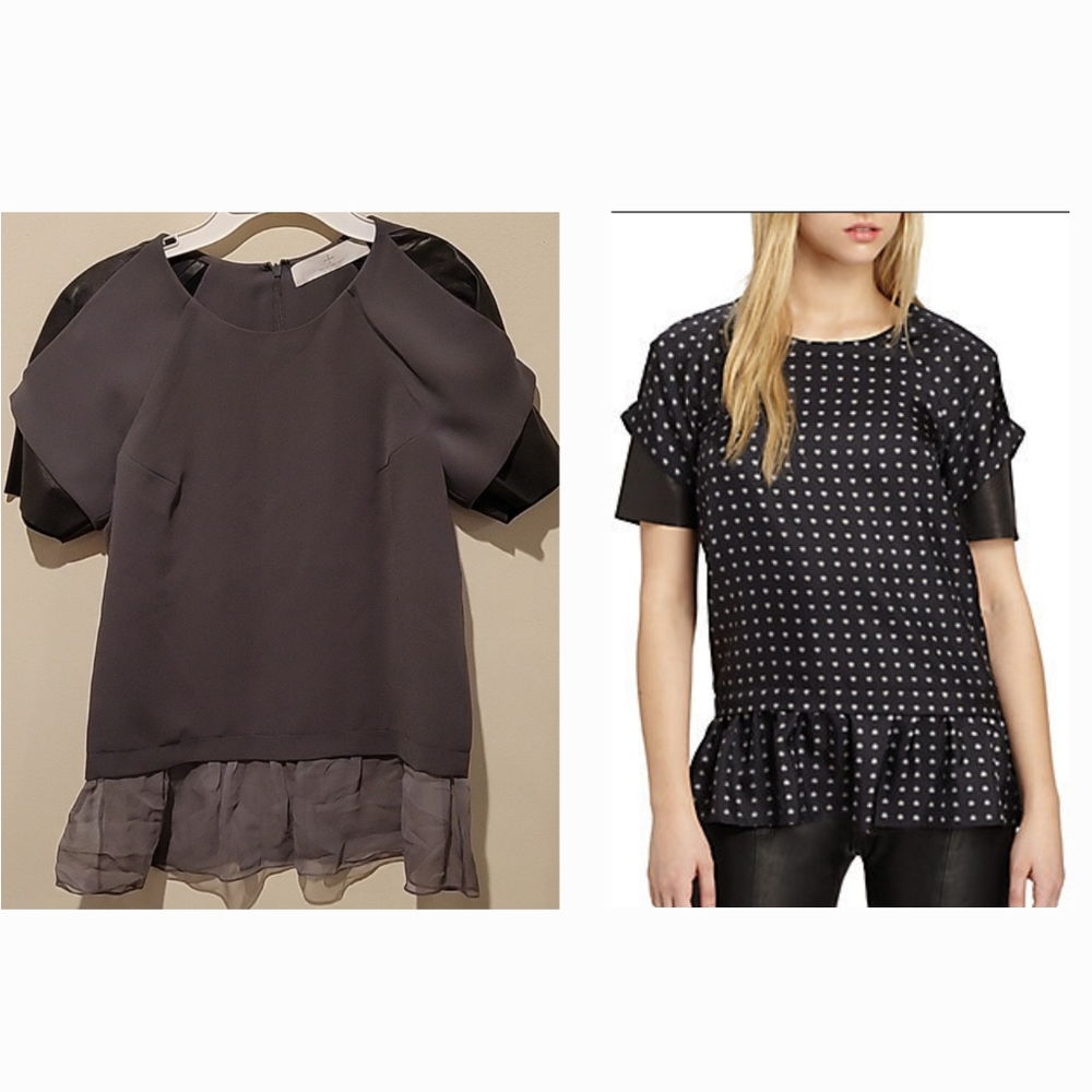 ❤️ THAKOON ADDITION LAMBS LEATHER AND SILK PEPLUM FLUTTER HEM TOP, 4 - Picture 3 of 10